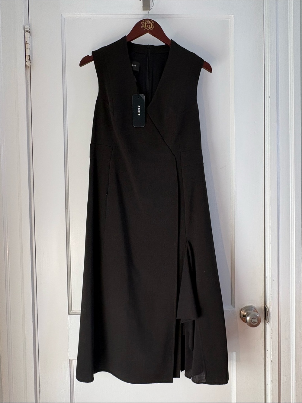 NWT AKRIS Black Italian Wool Silk-Lined Draped Dress Size 8 $2,990 Retail